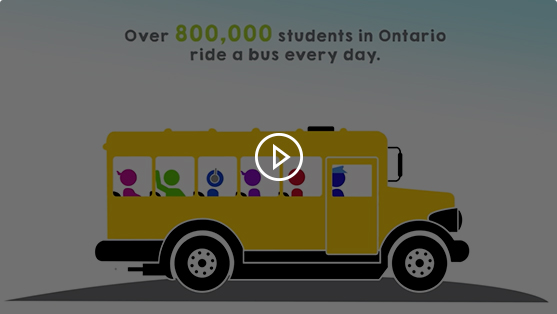 School bus illustration with text above it stating Over 800,000 students in Ontario ride a bus every day.